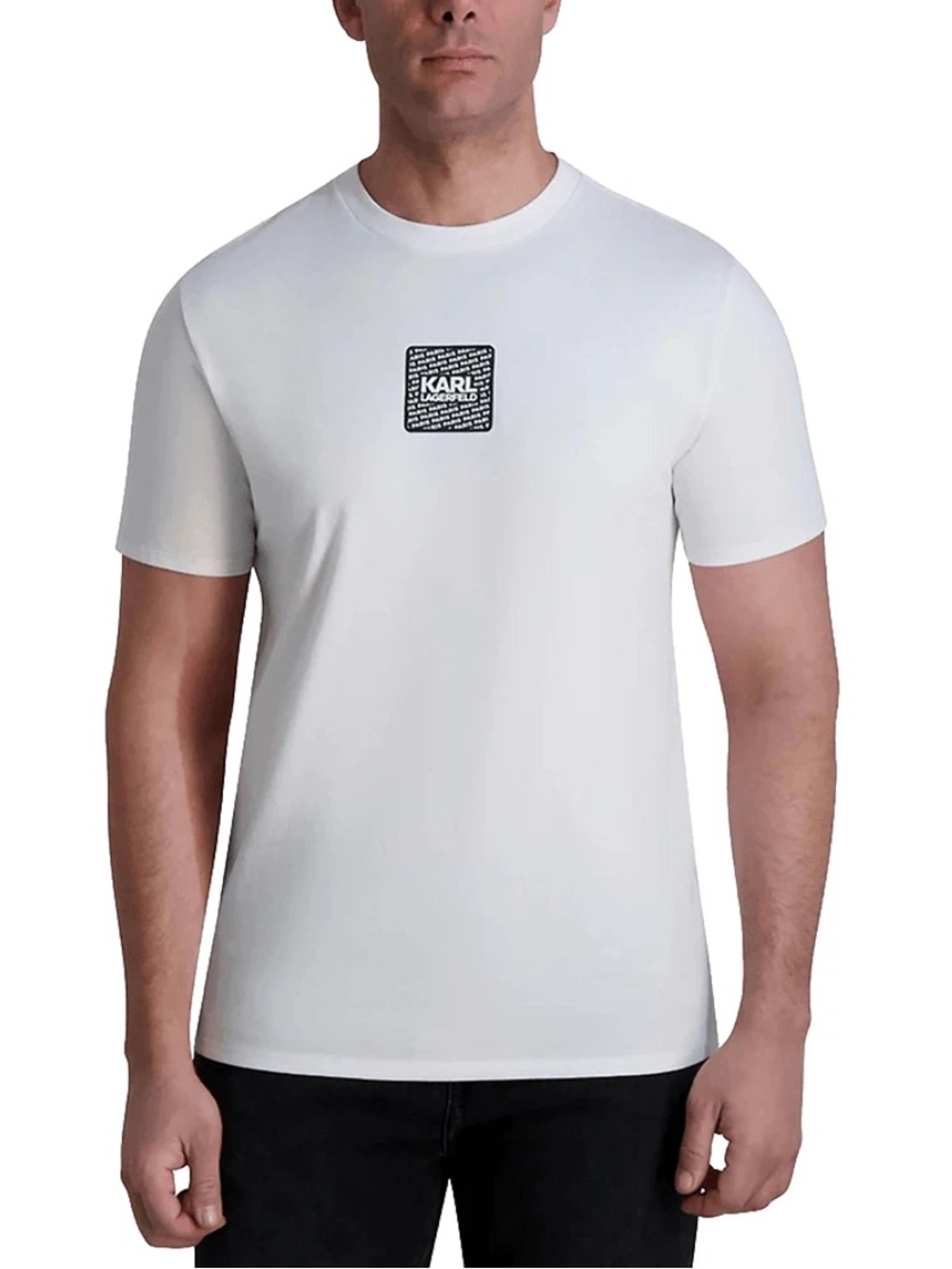 Karl Lagerfeld White Short-Sleeve Logo Tee with Black Patch NWT